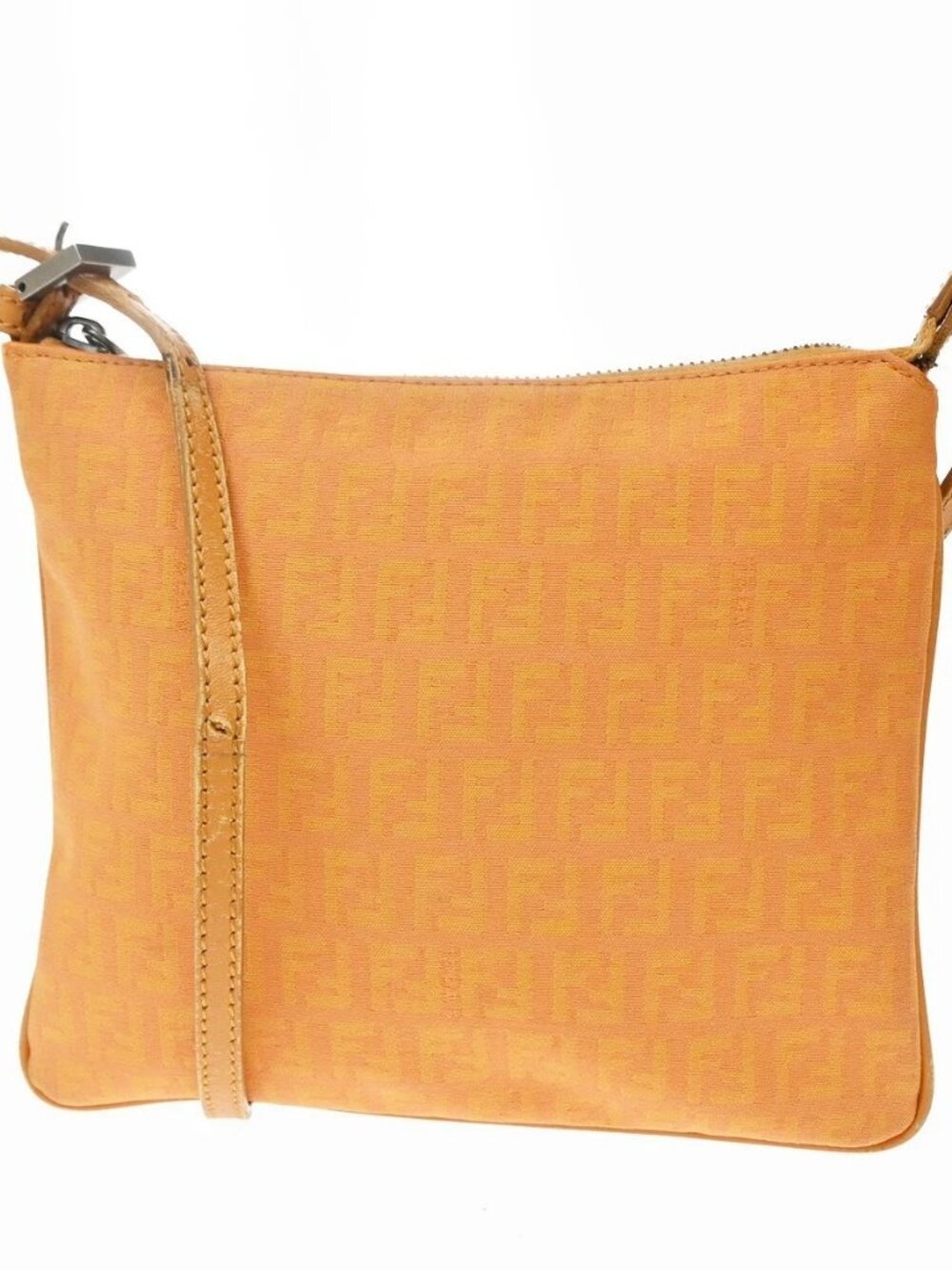 FENDI Zucchino Mini Crossbody Shoulder Bag Canvas Leather Orange Italy 62KD659